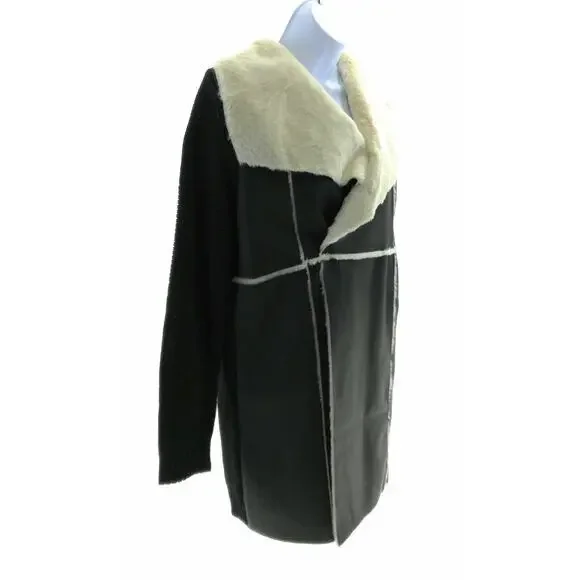 Fever Black and Ivory Faux Leather Sweater Cardigan Size Small - Picture 5 of 6